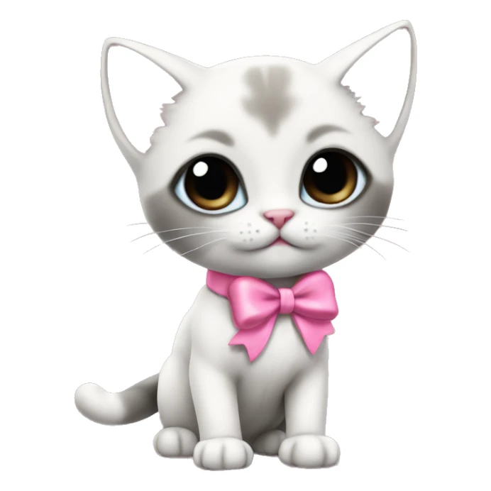 extremely cute kawaii white and gray siamese kitten with pink bow full body sticker