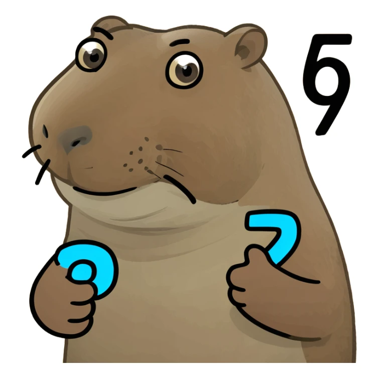 Capybara holding the number 6 and 7 in hands sticker