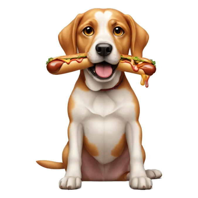 Dog with hotdog in mouth  sticker