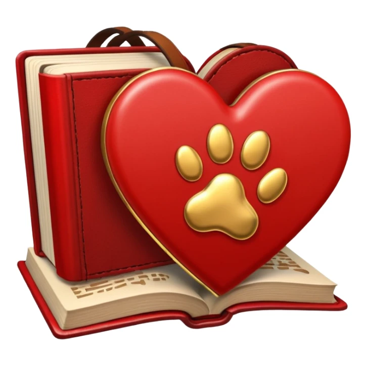 heart with a paw print and a book sticker