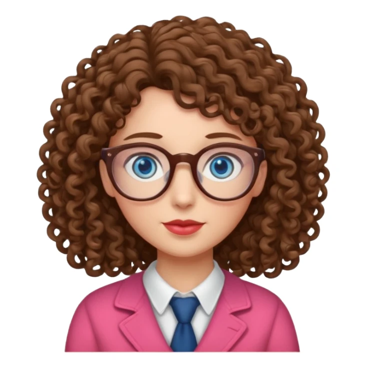 teacher blue eyes glasses curly brown hair long kind valentine sticker