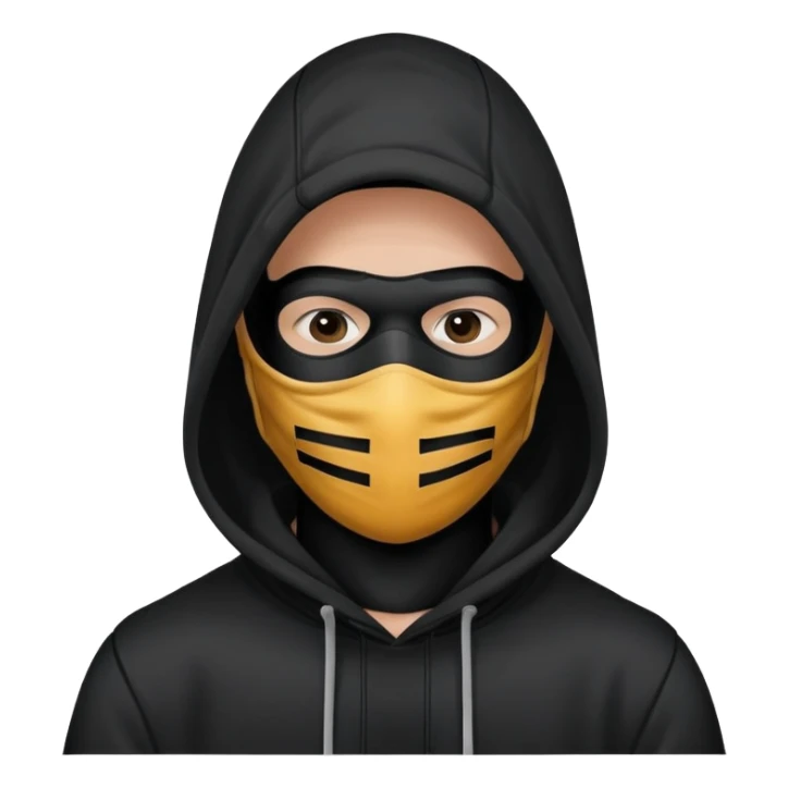 faceless man under black hoodie waring a black amsk that covers his whiole face sticker