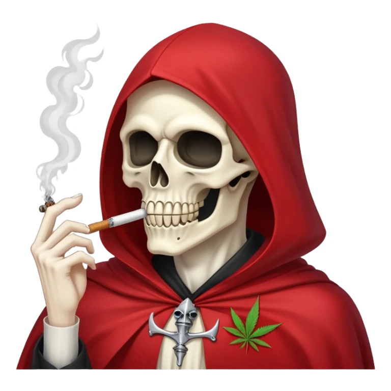 very scary grim reaper in red cape smoking weed sticker