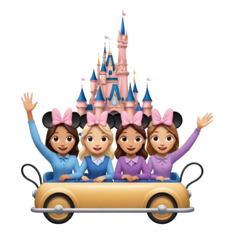 quatro chicas montadas en una atraccion de Disney paris levantando la mano sin el castillo detrás ni nada sticker