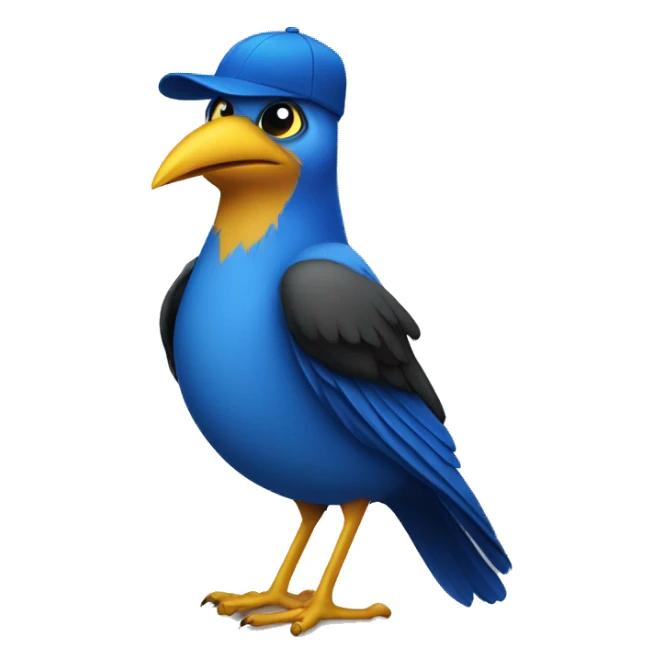 blue bird without wings with yellow beak and black French cap sticker