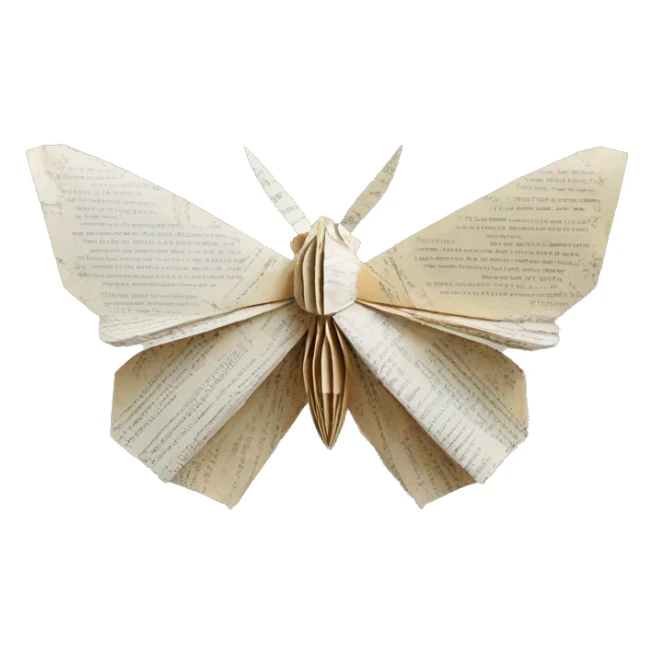 Moth made out of a book, book, newspaper, origami sticker