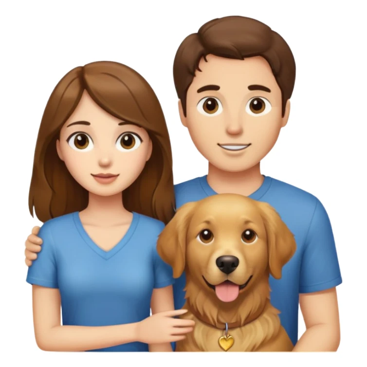 Brown haired guy and brunette girl with a golden retriever sticker