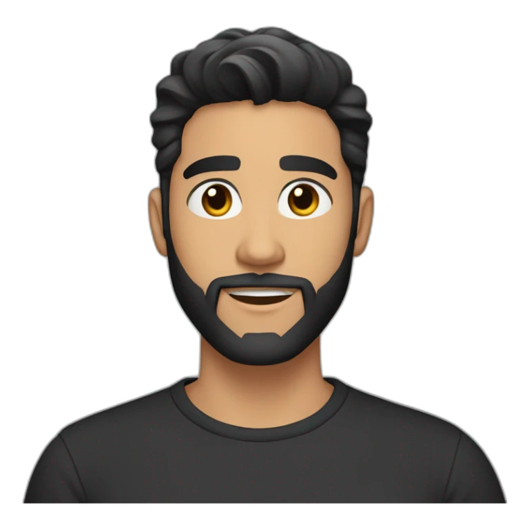 25 year old Hispanic man with a beard and thick eyebrows light skin, black shirt and side fades and a comb over sticker