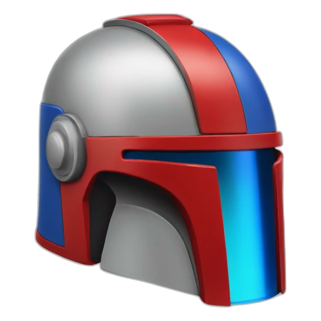 Red blue bounty hunter helmet in the style of a notification bell sticker