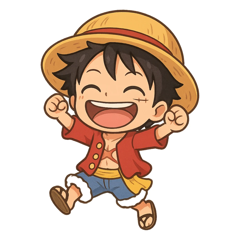 Happy Luffy from One Piece, cartoon chibi style sticker