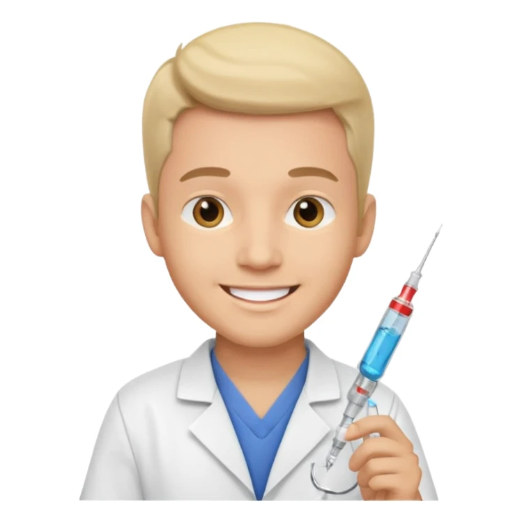 male nurse holding syringe sticker