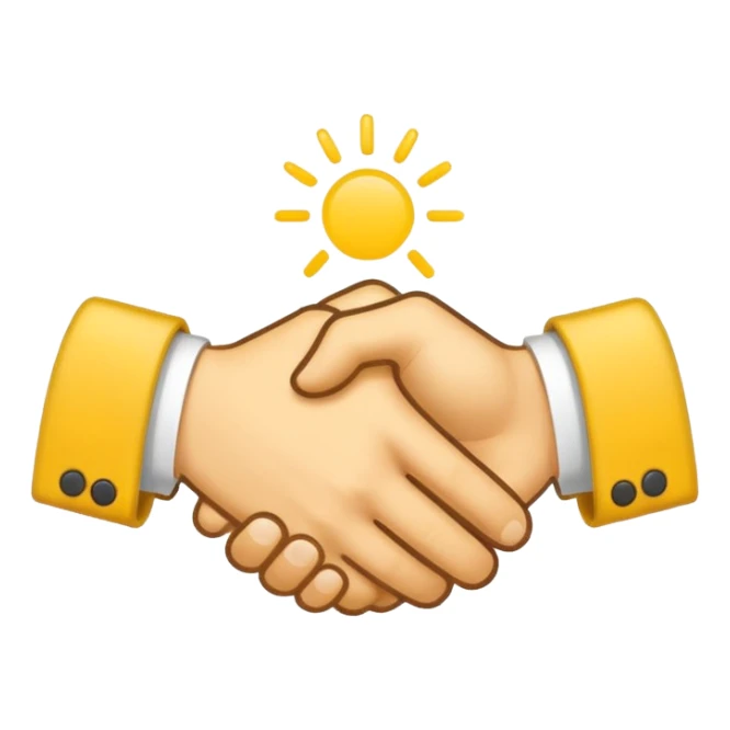 Graphic: 🤝 Handshake icon (white with yellow outline).
Animation: Hands meet, shake slightly.
Background: Transparent.
 sticker
