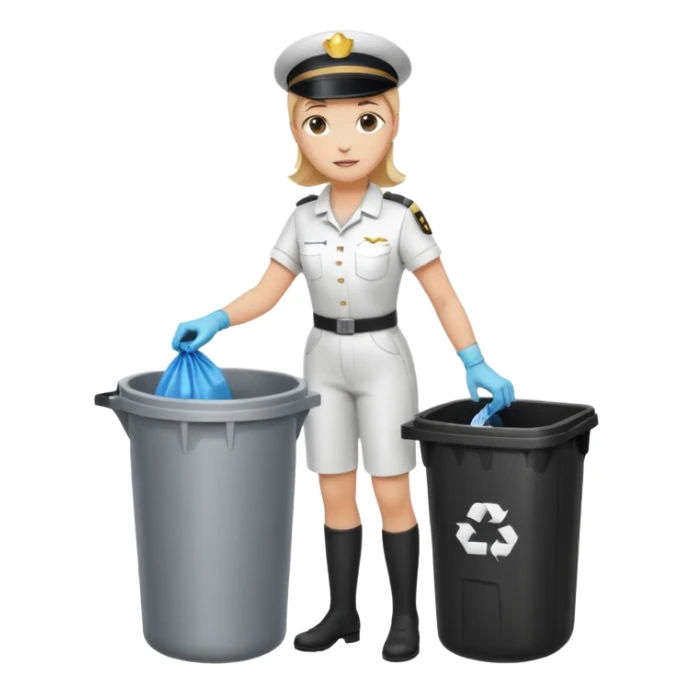 full body white housekeeper putting trash bag in the trash can sticker