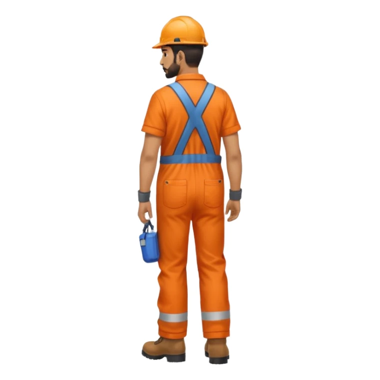 Indian male railway engineer orange overalls, boots walking back view sticker