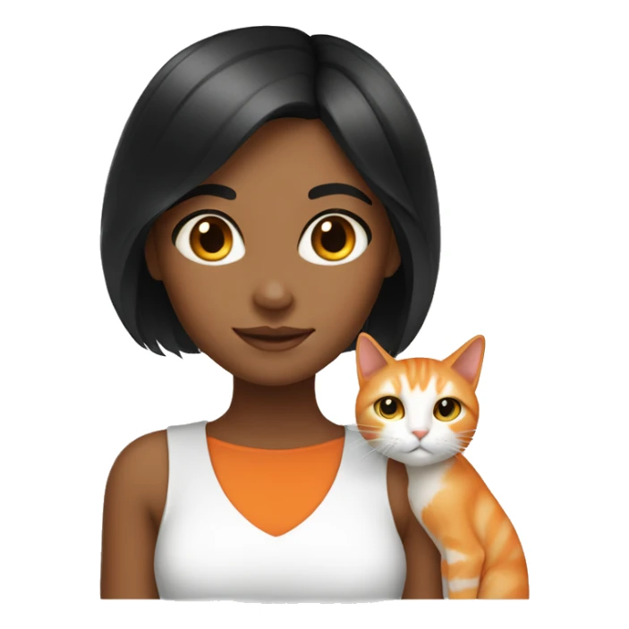 black hair white skin girl with orange cat sticker