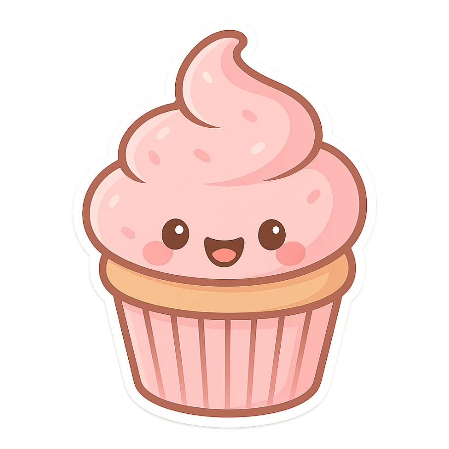 pink cupcake, sweet and cheerful, chibi style sticker sticker
