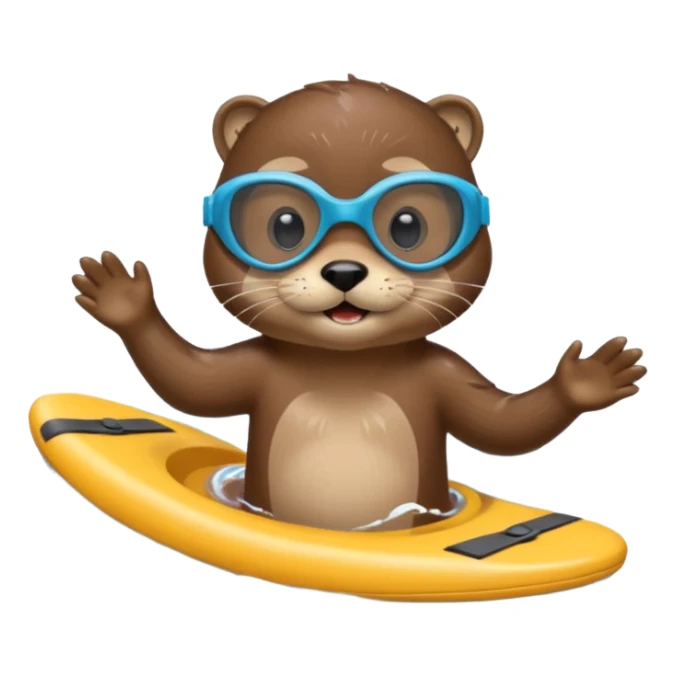 A sleek otter swimmer wearing goggles, splashing through the pool with tiny floating kickboard. sticker