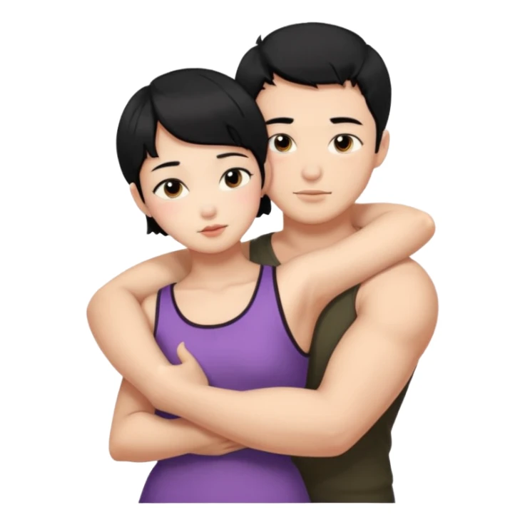 buff korean Man black hair hugging girl with black pixie cut  sticker