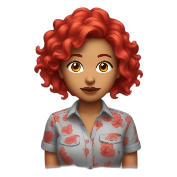 Latina with red hair and scary shirt sticker