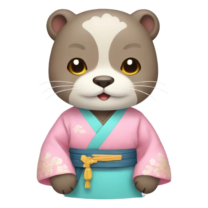 An otter emoji face dressed in pastel-colored traditional Korean hanbok sticker