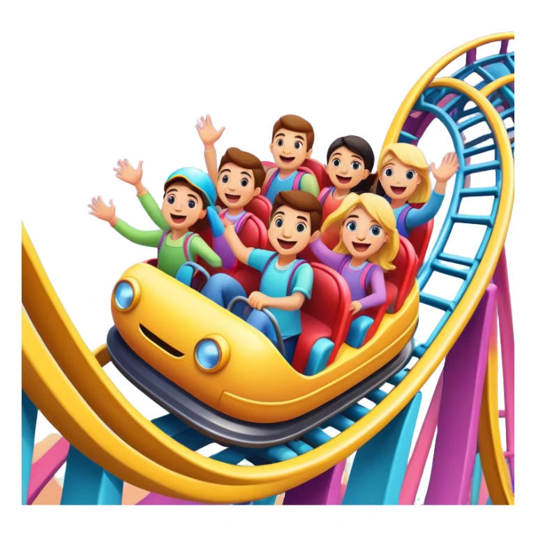 roller coaster with people riding, cheerful expressions sticker