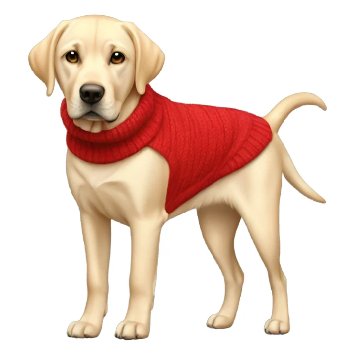 Pale golden slim Labrador wearing a red jumper  sticker