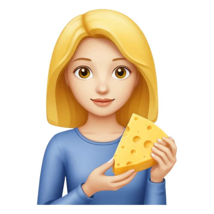 woman holding cheese piece sticker