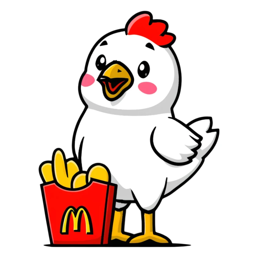 Poulet qui mange des nuggets Macdonald  sticker