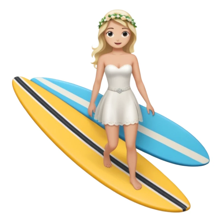Bride holding her phone and long sholve. Under her feet, there is a surfing board. sticker