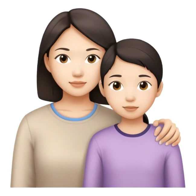 Asian Young mother with 11 years old Asian daughter  sticker