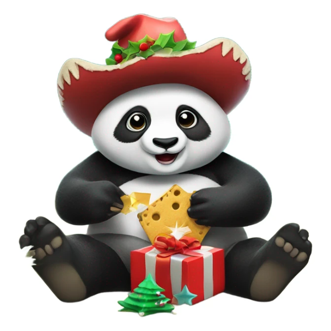 Panda wearing cowboy boots with a Christmas hat on, while sitting in a Christmas tree, holding a cracker, under the sea sticker