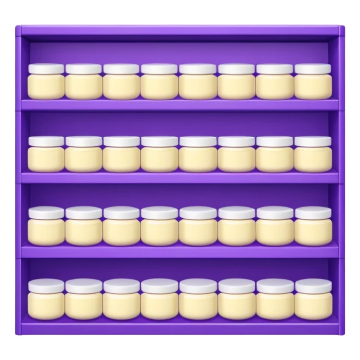Japanese brand creams displayed on a purple storage shelf, arranged with horizontal variation and vertical consistency. sticker