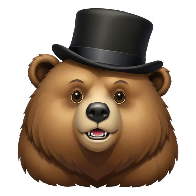 Grizzly bear with a black top hat sticker