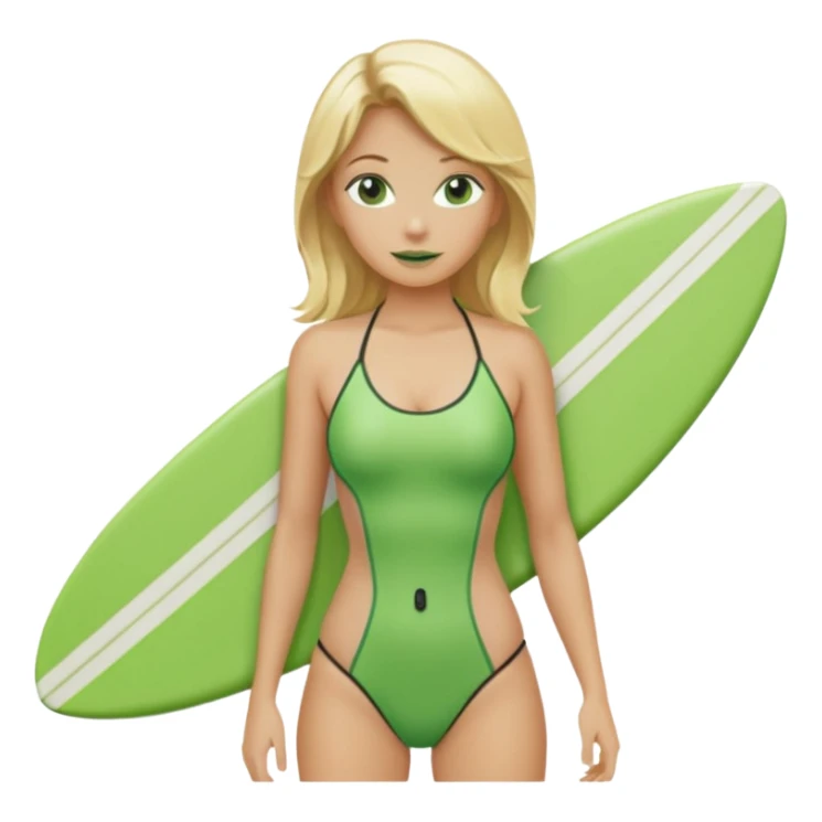 blonde hair green skin woman with surfboard sticker