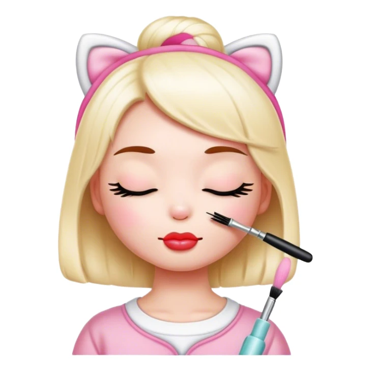 ￼ hello Kitty, with her eyes closed getting her eyelashes done with a spoolie  sticker