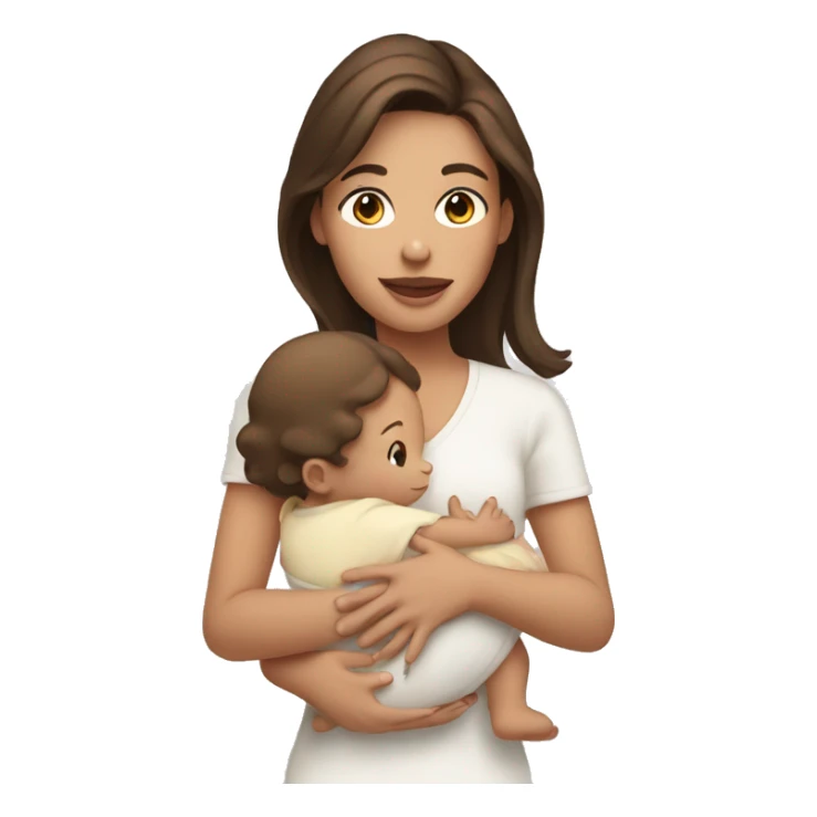 Pale brunette holding a baby sticker