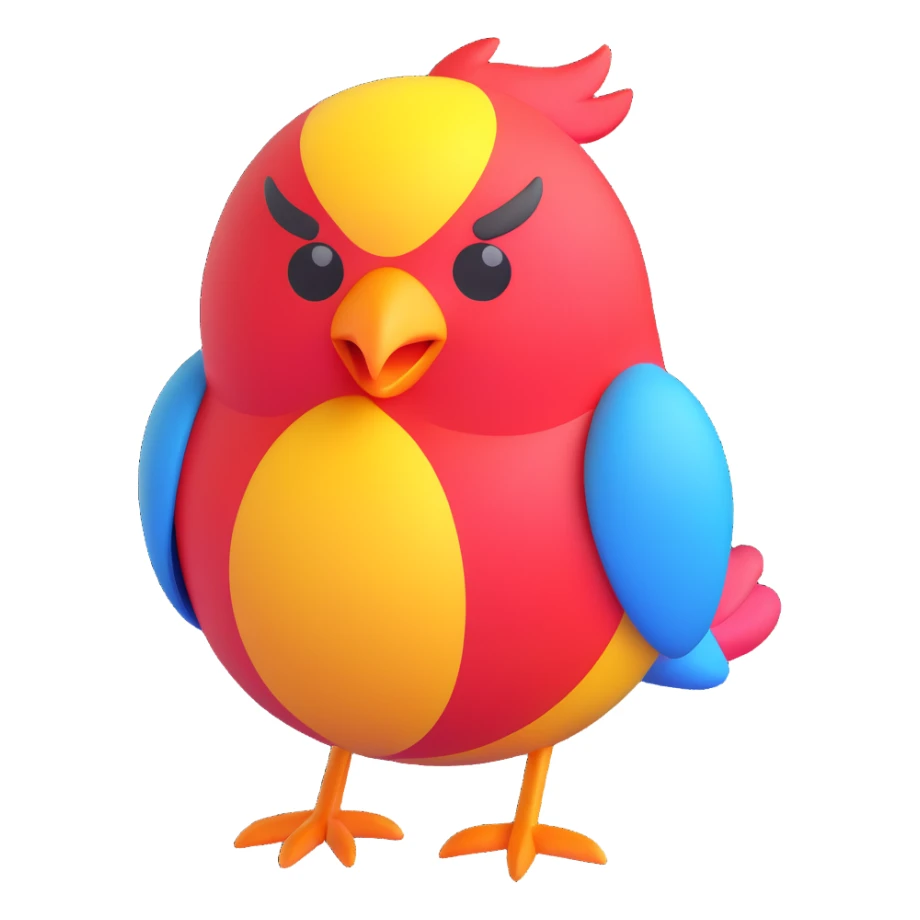 cute bird, round and colorful, Microsoft Fluent 3D emoji style sticker