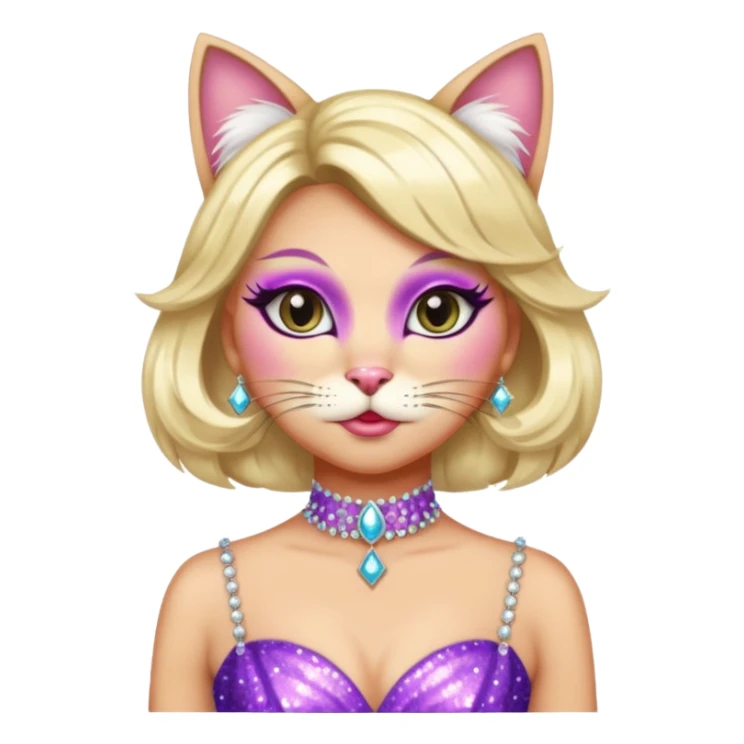 cat in drag queen attire, dramatic eyelashes, sparkling dress sticker