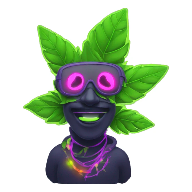 420. neon raving person smoking. dancing raver, hemp leaves sticker