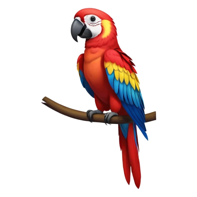 cinematic-macaw-realistic-full-body-standing-emoji,-vibrant-feathers-glowing-with-rich-reds,-blues,-and-yellows,-head-tilted-dramatically,-curved-black-beak-gleaming,-piercing-dark-eyes-exuding-confidence,-simplified-yet-realistic-focused sticker