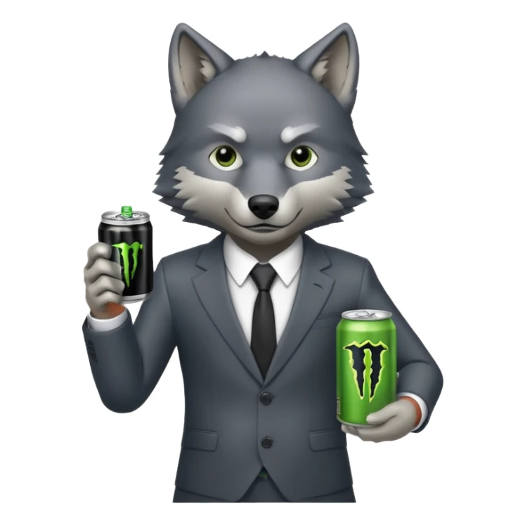 wolf in business suit, holding a monster energy can  sticker