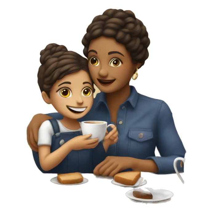 menina loira tomando café com sua filha morena sticker