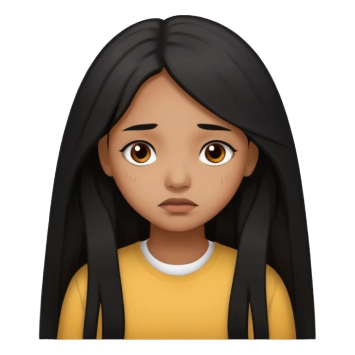 brown girl who has long black hair who is sad sticker