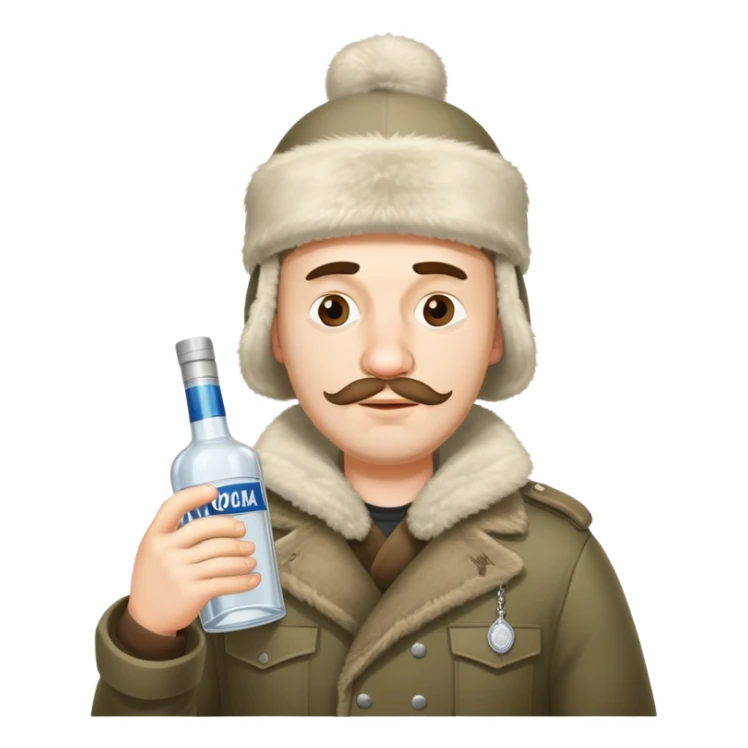drunk Russian man with vodka bottle and ushanka hat sticker