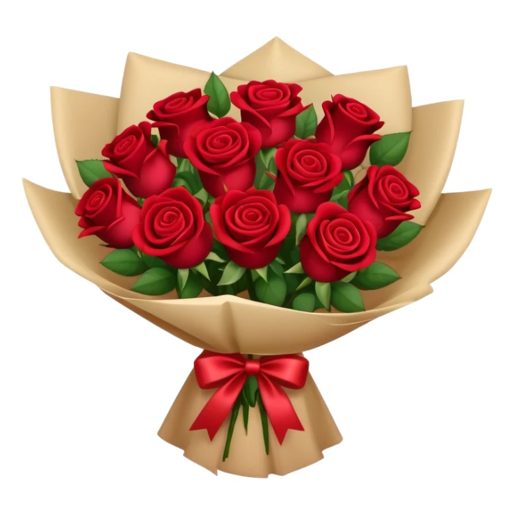 Bouquet of red roses in a burgundy package sticker