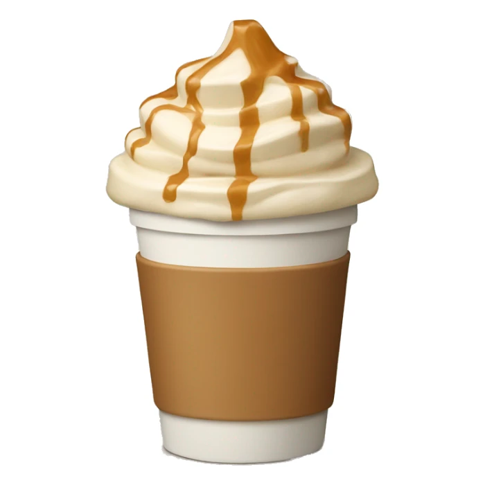 a beige starbucks coffee cup with cream and caramel sauce on top sticker