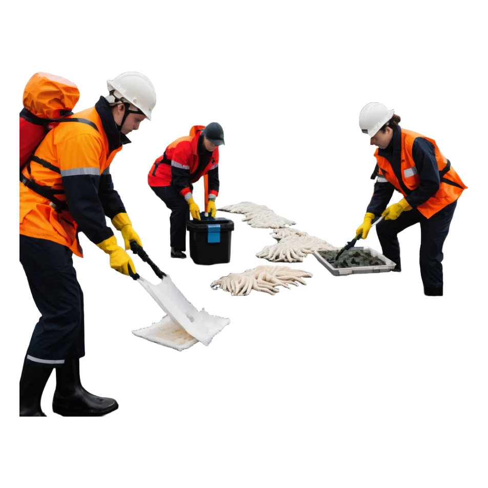 Marine geologists on ship deck battling stormy seas while retrieving ocean floor samples sticker