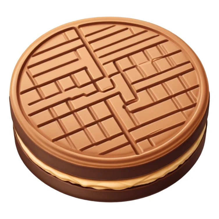 round chocolate wafer covered in chocolate with peanut butter cream filling sticker