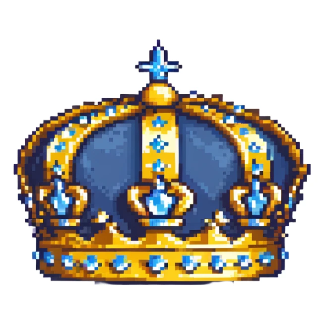 A navy blue king's crown with diamond gems and gold accents sticker