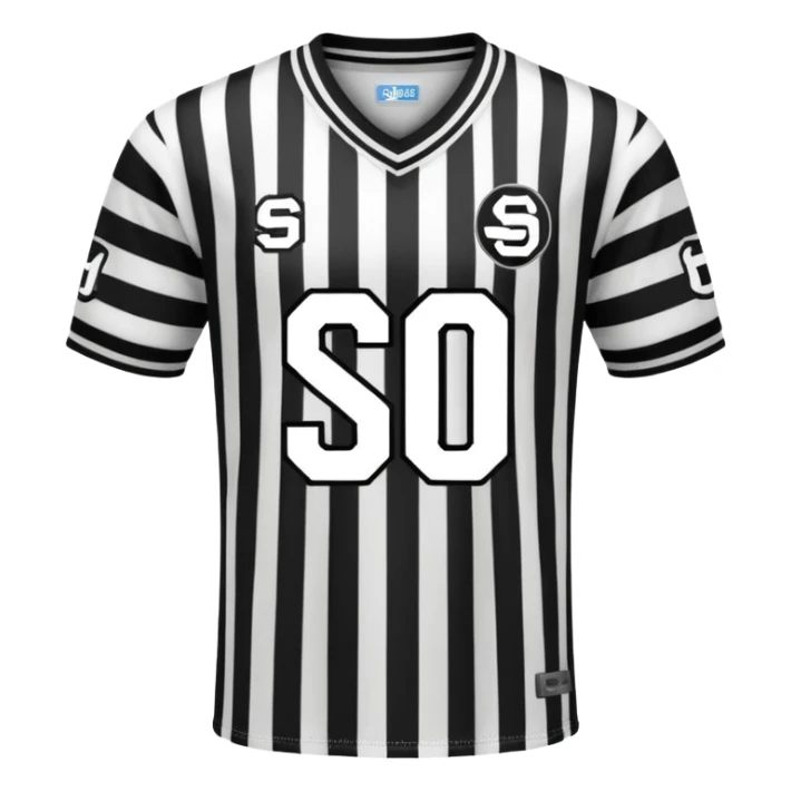 Black and white striped jersey with SCO letters sticker
